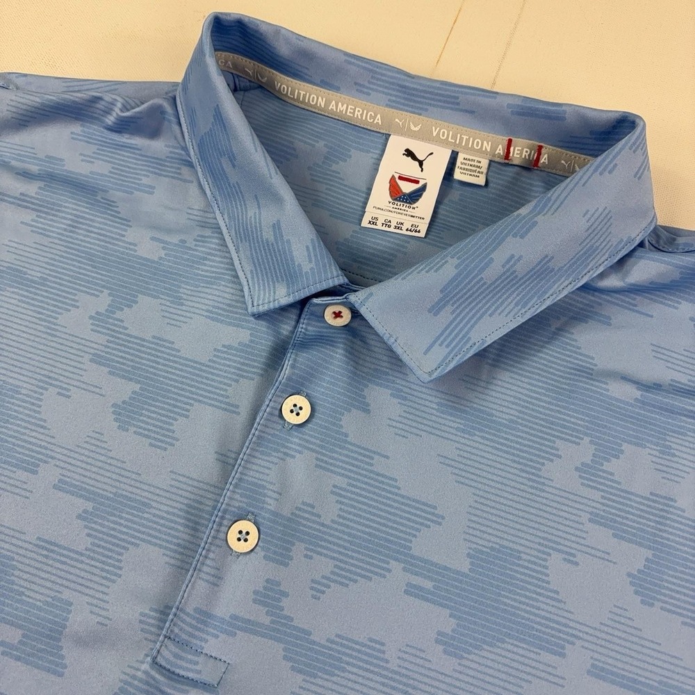 PUMA Volition America Polo Shirt Mens 2XL Blue Camo Golf Jersey Short Sleeve